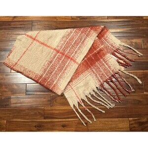 Women’s Blanket Scarf Wrap Time And Tru Orange Tan Brown Large Soft Fringe